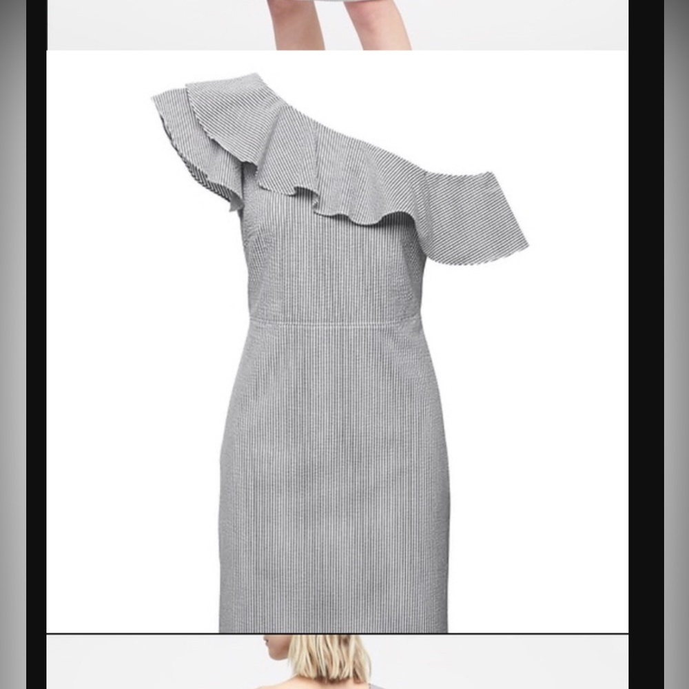 NWOT Banana Republic Blue and White Striped One Shoulder Dress